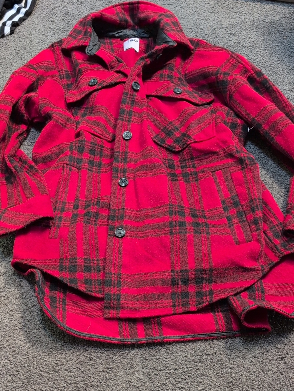 Women's  SO Red and Black Plaid Button-Down Shirt Jacket
